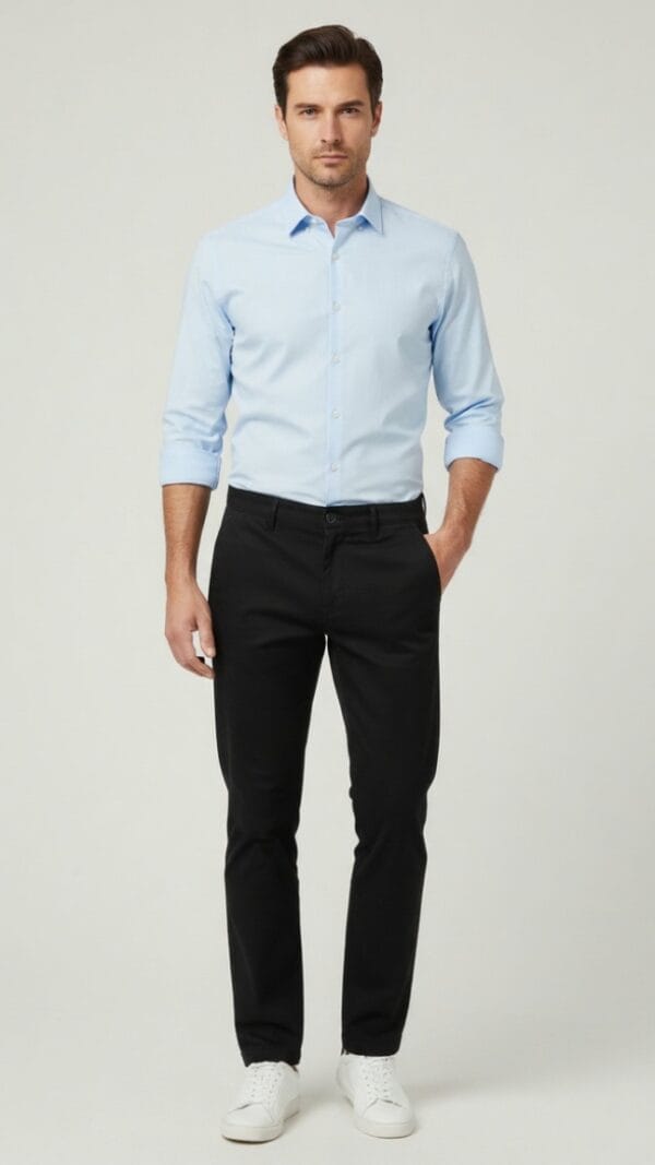 Mann trägt warme Winter-Herrenhose Chino im Regular Fit