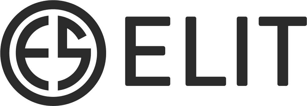 Elit logo, stilizovani inicijali u krugu pored natpisa Elit.