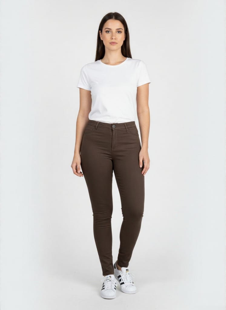 Frau trägt elegante braune Damenhose