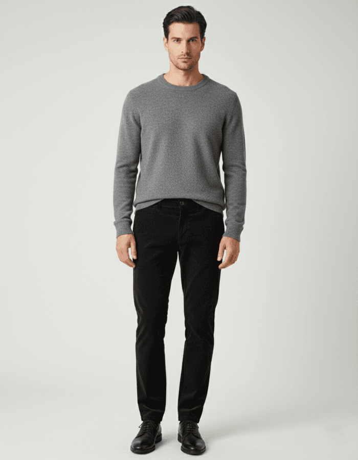 Mann trägt elegante schwarze Cordhose für Herren