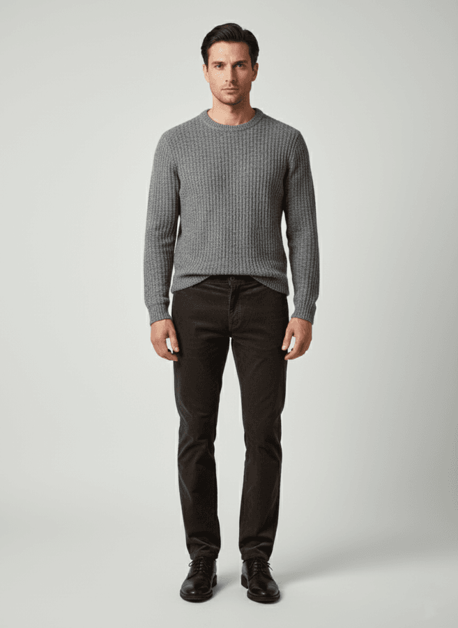 Elegante braune Cordhose für Herren Mann trägt elegante braune Cordhose für Herren